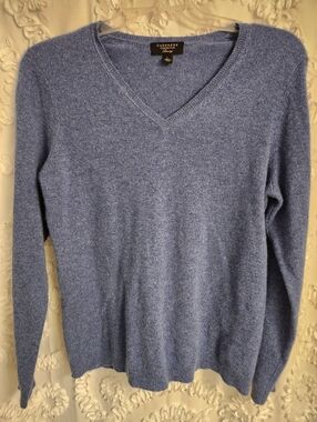 Cashmere Charter Club womens v neck 100% Cashmere blue Sweater large soft preppy